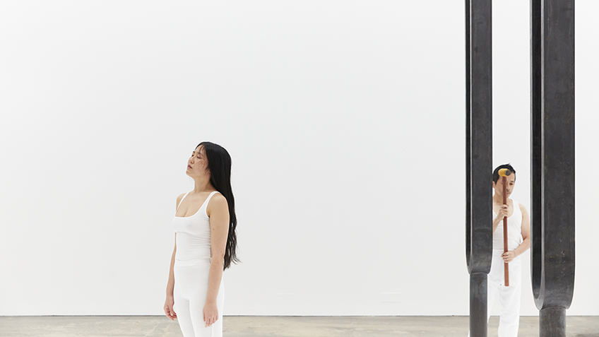 Two performers engage with Mel O'Callaghan's work 'All is Life'.