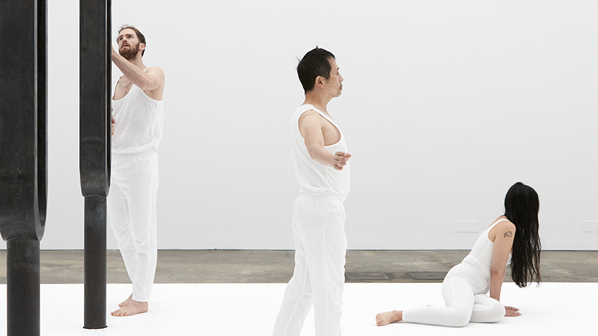 Three performers engage with Mel O'Callaghan's work 'All is Life'.