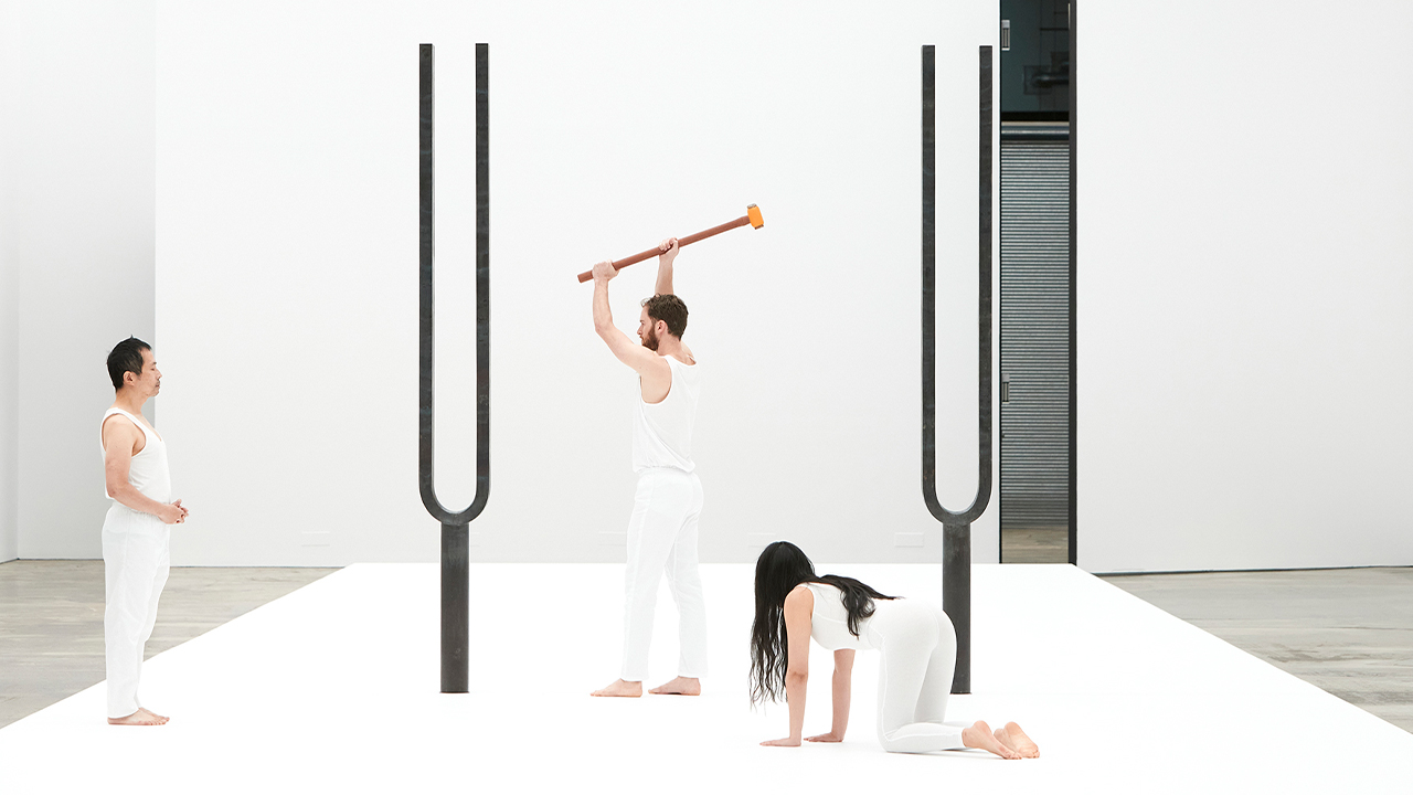 Three performers engage with Mel O'Callaghan's work 'All is Life'.