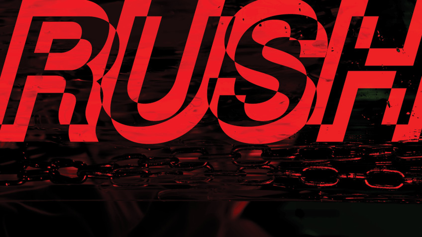 Red text reads RUSH over the top of silver chains