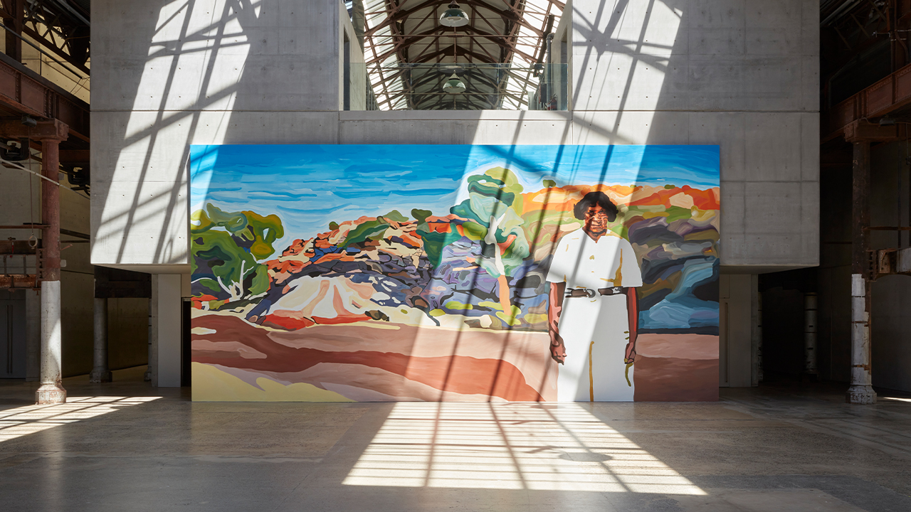 Thea Anamara Perkins' mural work 'Stockwoman' in the Public Space at Carriageworks.