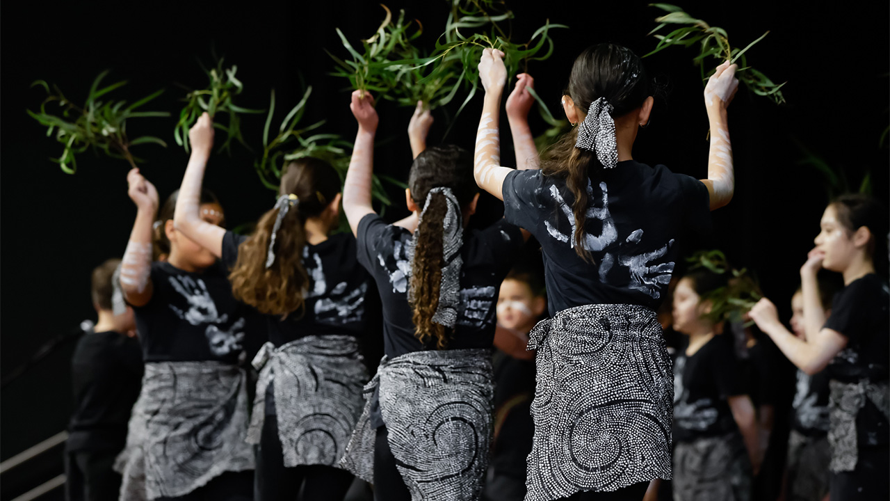 dancers with gum leaves